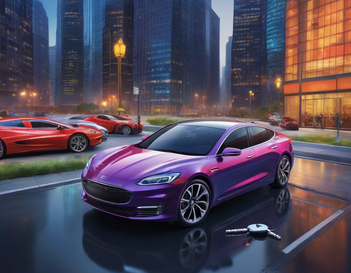 A visually engaging cover featuring a key unlocking a car with symbols of affordability like dollar signs and insurance documents floating around. The background has a vibrant city landscape depicting various vehicles, emphasizing diversity in car types. The overall theme reflects security and savings, inviting readers to explore. super-realistic. vibrant colors. 3D.